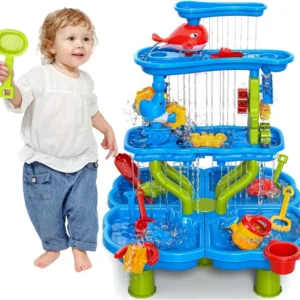 Water Table for Kids Age 3-10,4 -Tier Sand Water Play Table Summer Toys,Rain Showers Splash Pond for Outdoor Beach Backyard Summer, Outdoors Play Sensory Play Table Pond for Kids (style 1)